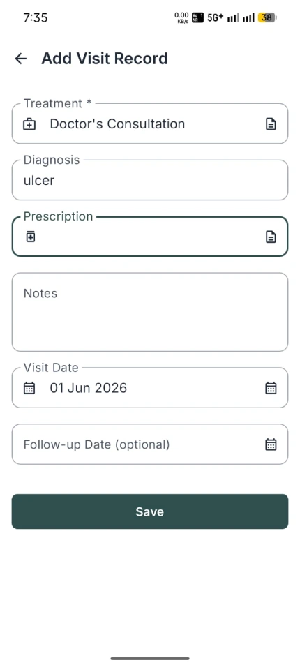 Add visit record screen